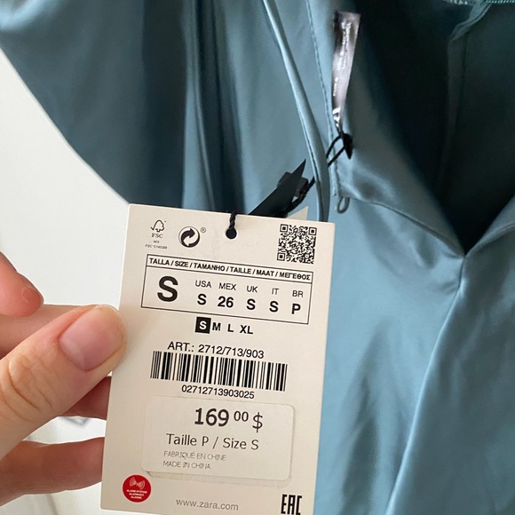 BLUE SILK MAXI DRESS ZARA NWT - Picture 6 of 8